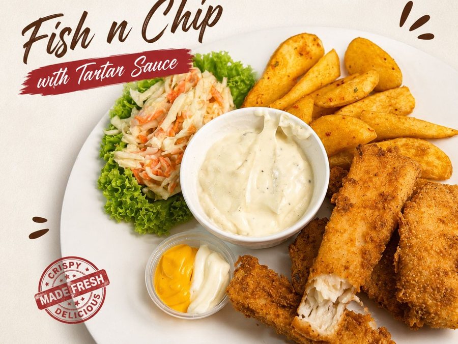 Fish and chips with tartar sauce