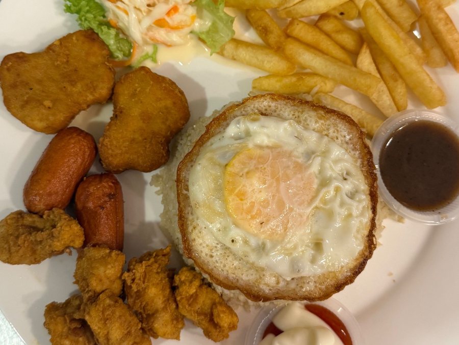 Nasi Goreng Savore with fried chicken, sausage and egg